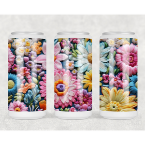 Embroidered Floral Can Cooler