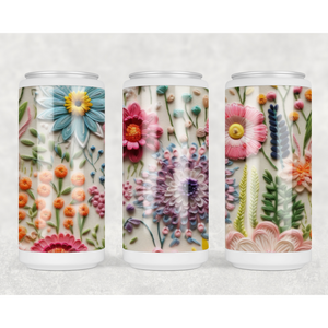 Embroidered Floral Can Cooler