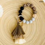 Load image into Gallery viewer, Silicone Wristlet Tiered Tassel Beaded Key Chain
