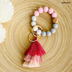 Load image into Gallery viewer, Silicone Wristlet Tiered Tassel Beaded Key Chain

