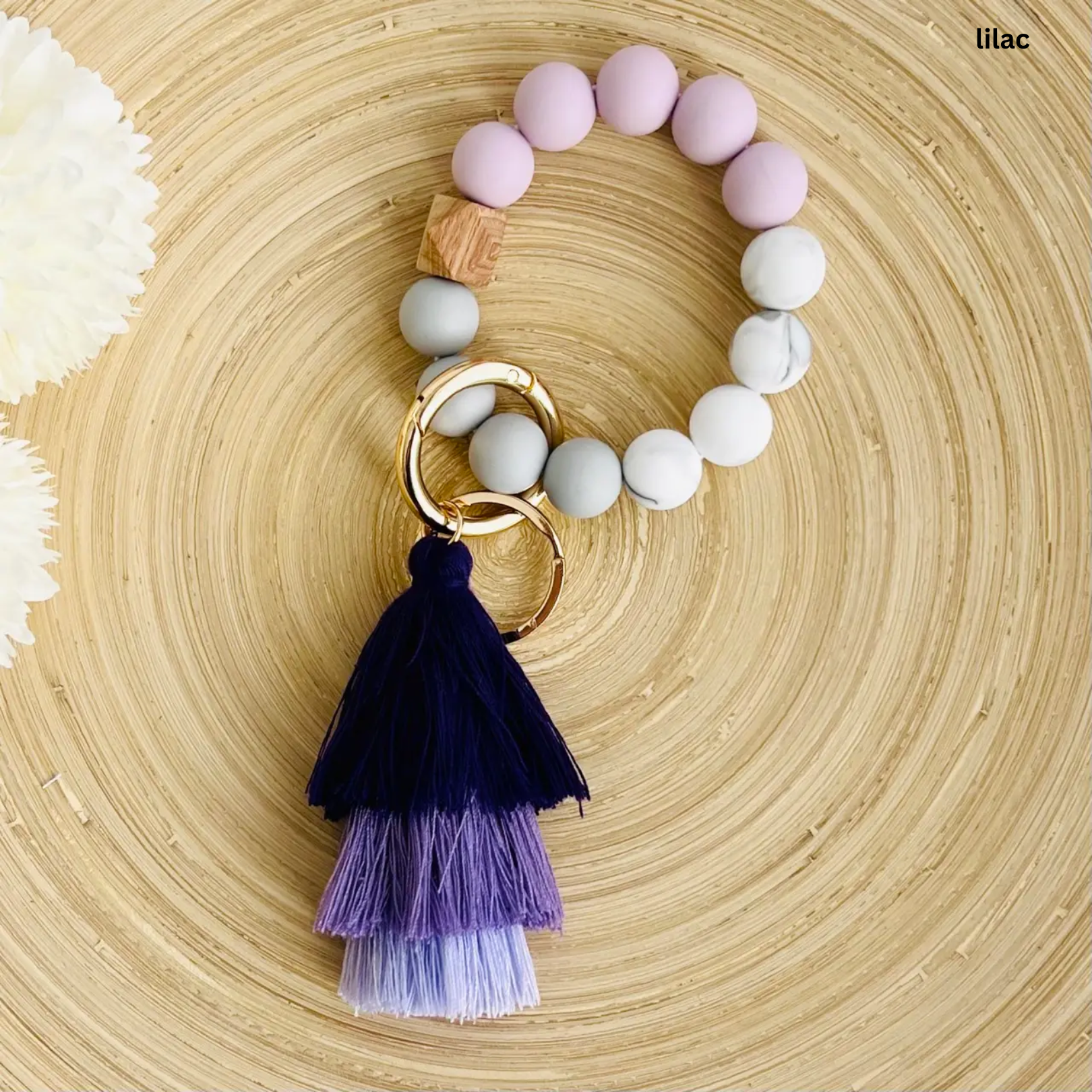 Silicone Wristlet Tiered Tassel Beaded Key Chain
