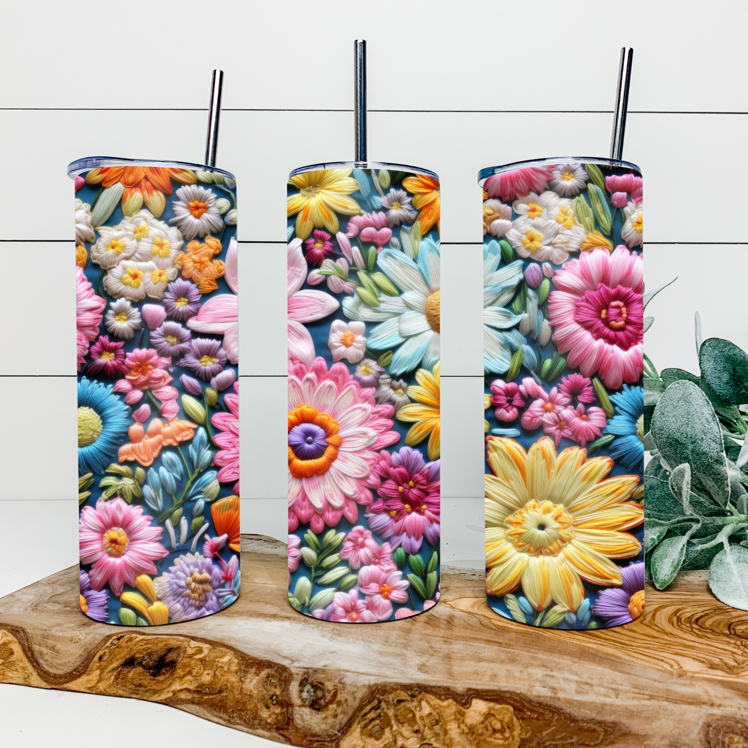 Embroidered Floral Tumbler