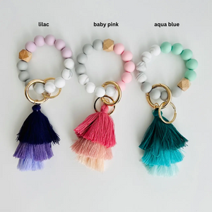 Silicone Wristlet Tiered Tassel Beaded Key Chain