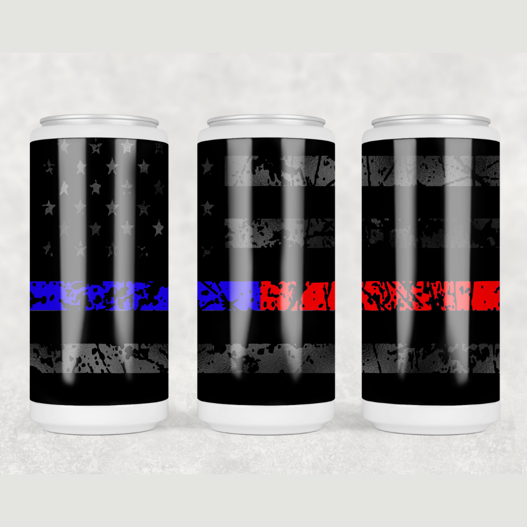 Thin Red & Blue Line Skinny Can Cooler